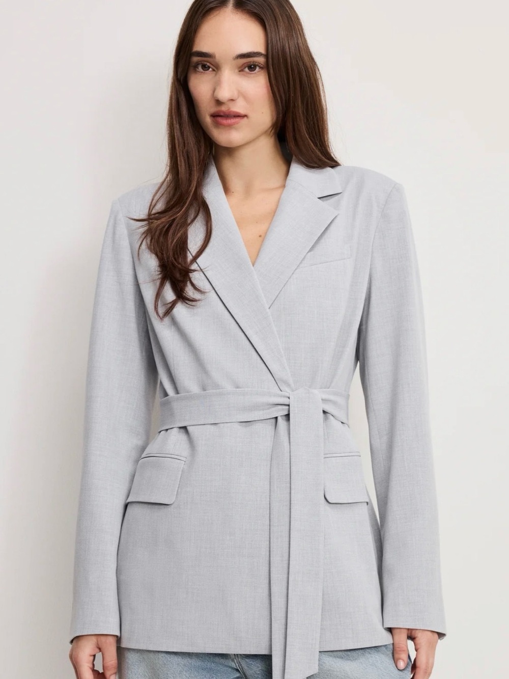 Good American Belted Blazer XS Crosshatch Grey NWT $198 Yellowjackets Wardrobe